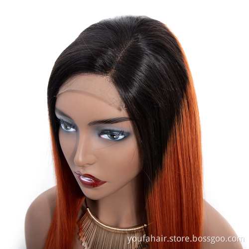 Wholesale Price 12A Virgin Brazilian Human Hair Orange 1b/350 Ombre Color 4x4 Transparent HD Lace Closure Wigs for Black Women